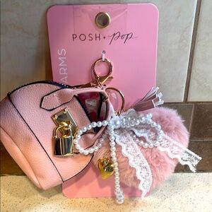 Posh + Pop NWT Pink Leather Mini Bag & Fluffy Heart with Pearls Bag Charms